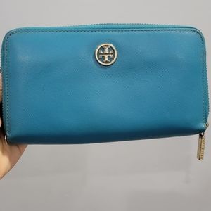 Tory Burch blue saffiano leather wallet